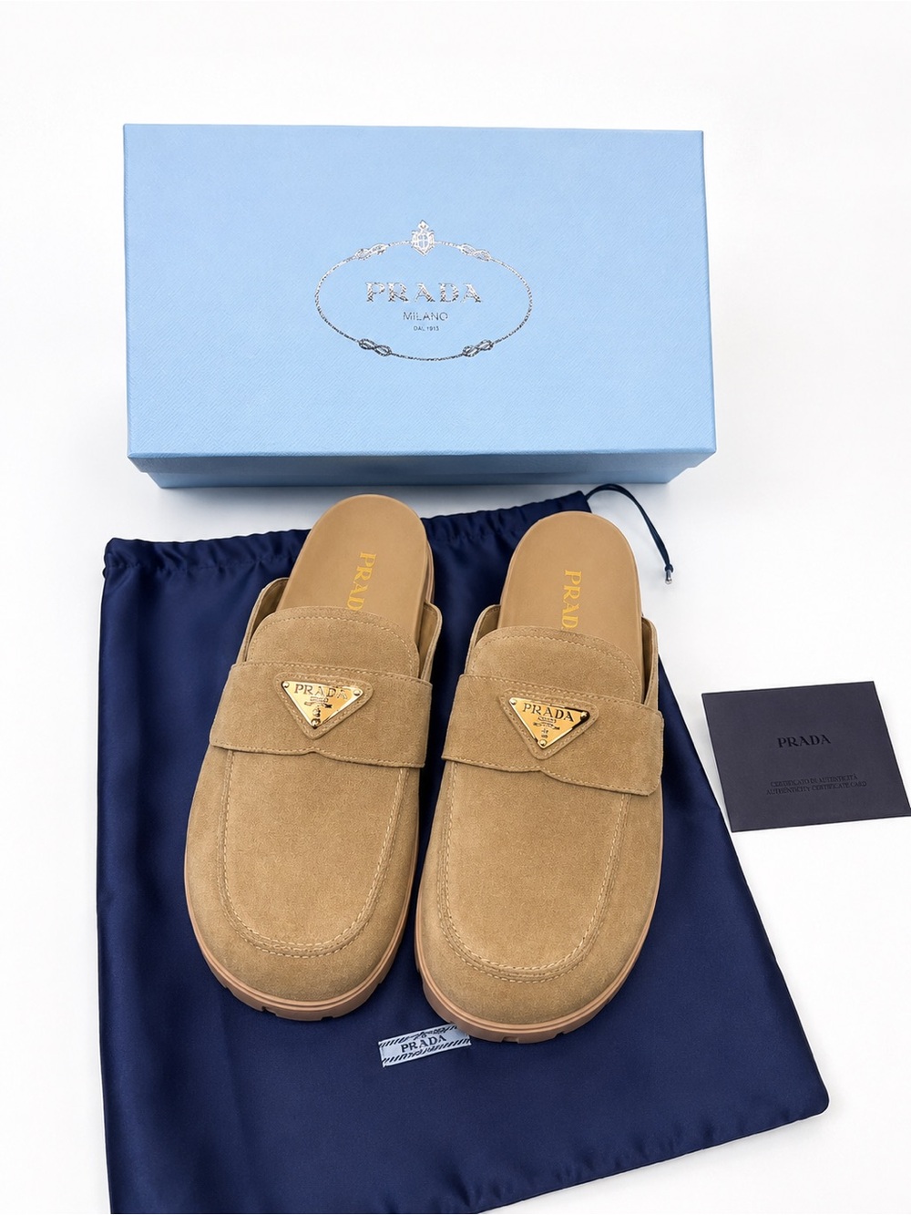 Beige Suede Mule Loafers